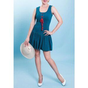 Tatyana  Dress Nautical Retro Pinup Teal Blue Medium